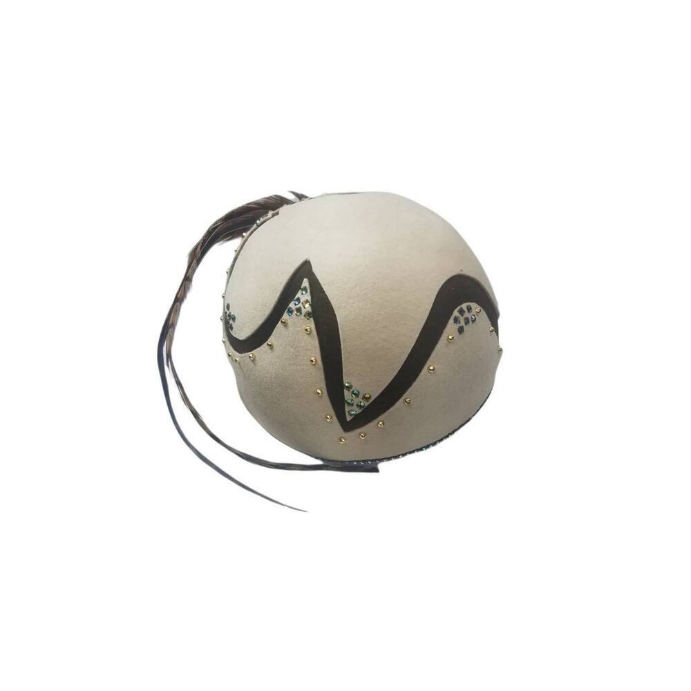 Jack McConnell Wool Feather Cream Black Rhinestone Dress Hat